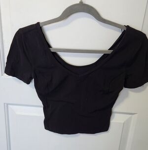 Lululemon Women's Black V Neck Align Crop Top Sz 4